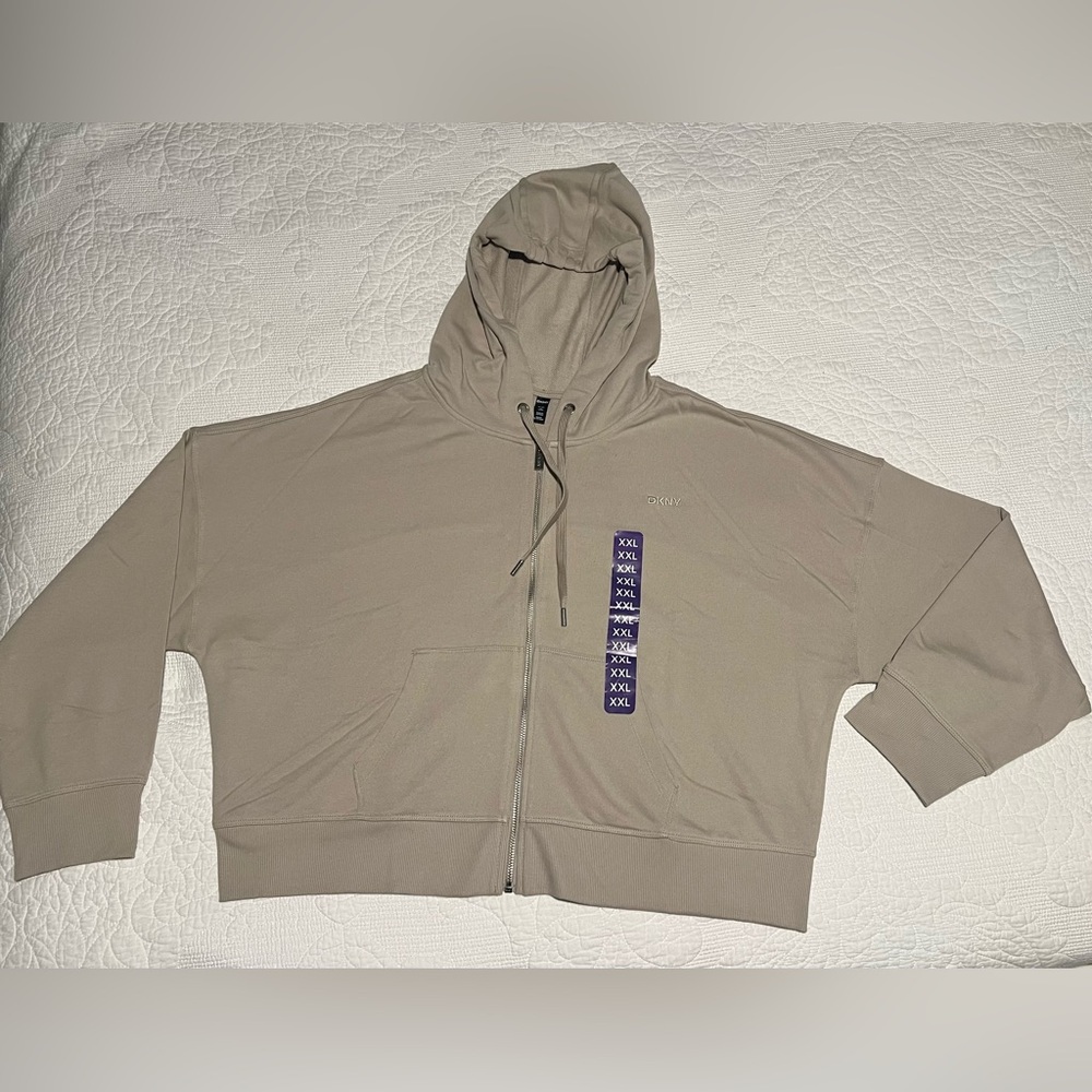 🆕 DKNY Women's Terry Zip Front Jacket in the color Pebble Size:XXL